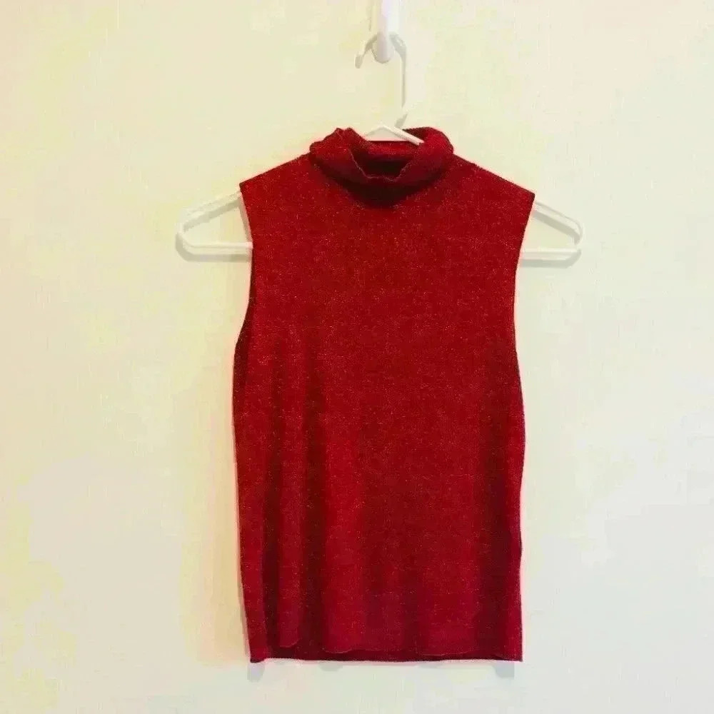 Sleeveless Red Sparkly Cowl Neck Top